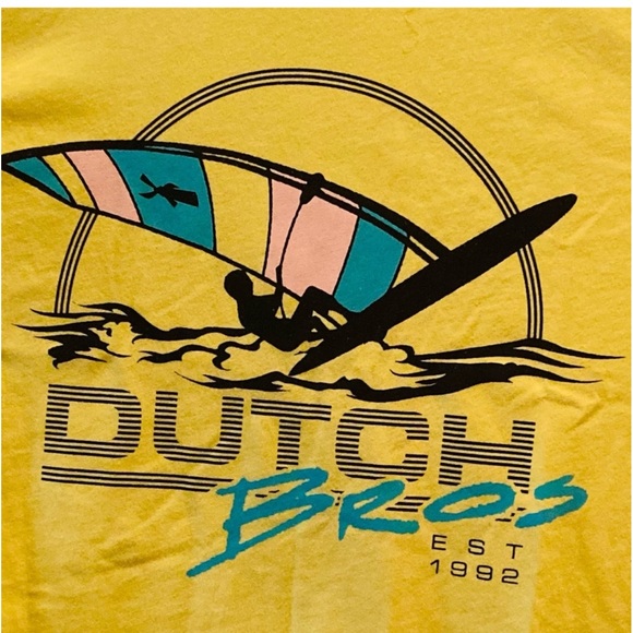 Dutch Bros Yellow VINTAGE T MEDIUM + XL Windsurfer EST. 1992 RARE - Picture 10 of 11